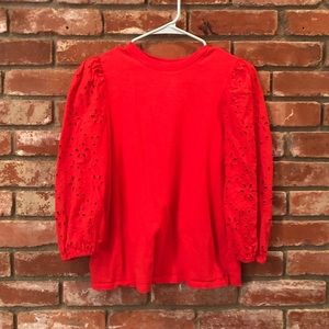 Red Eyelet Puff Sleeve Blouse